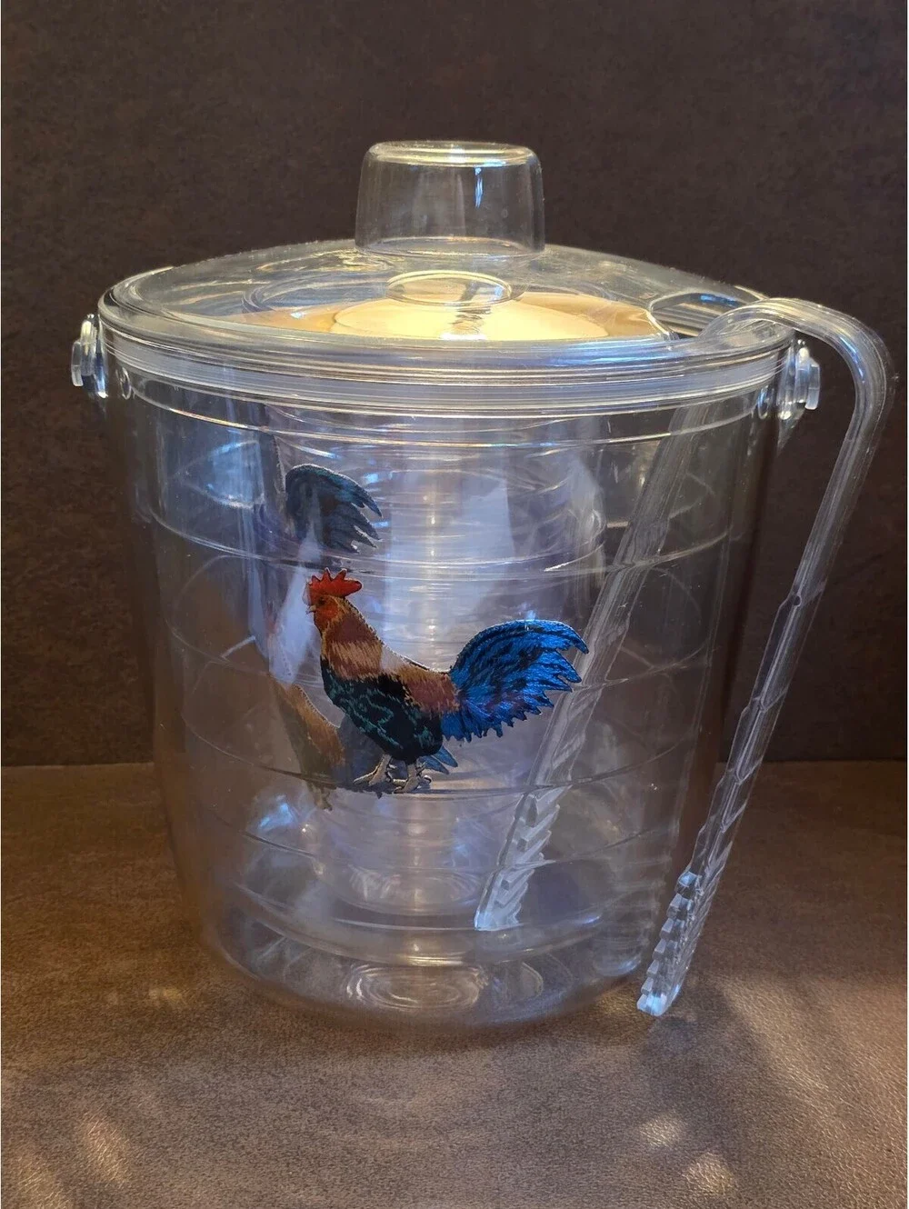 Vintage 1990s Tervis Rooster Insulated Ice Bucket Set with Tongs & 2 Tumblers
